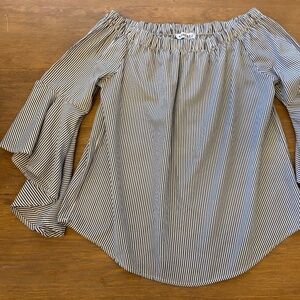Kontrol Striped Off Shoulder Ruffle Sleeve Blouse Size Large